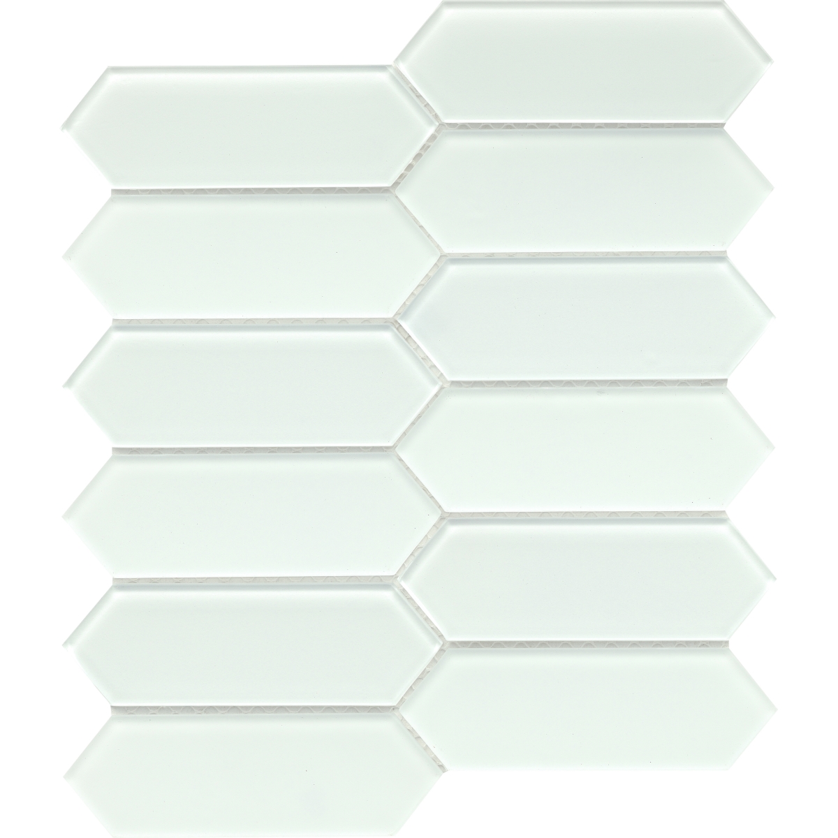 Charisma Picket Mosaic tile in Delight, Finesse, Wise, Poise, and Grace colors, glossy finish, glass material, size 1.89x5.79 and 10x12